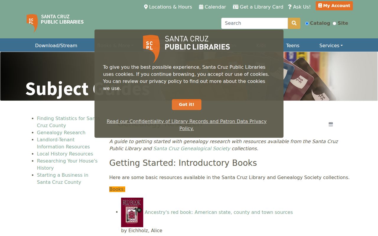 Santa Cruz people directories in the public library genealogy guide
