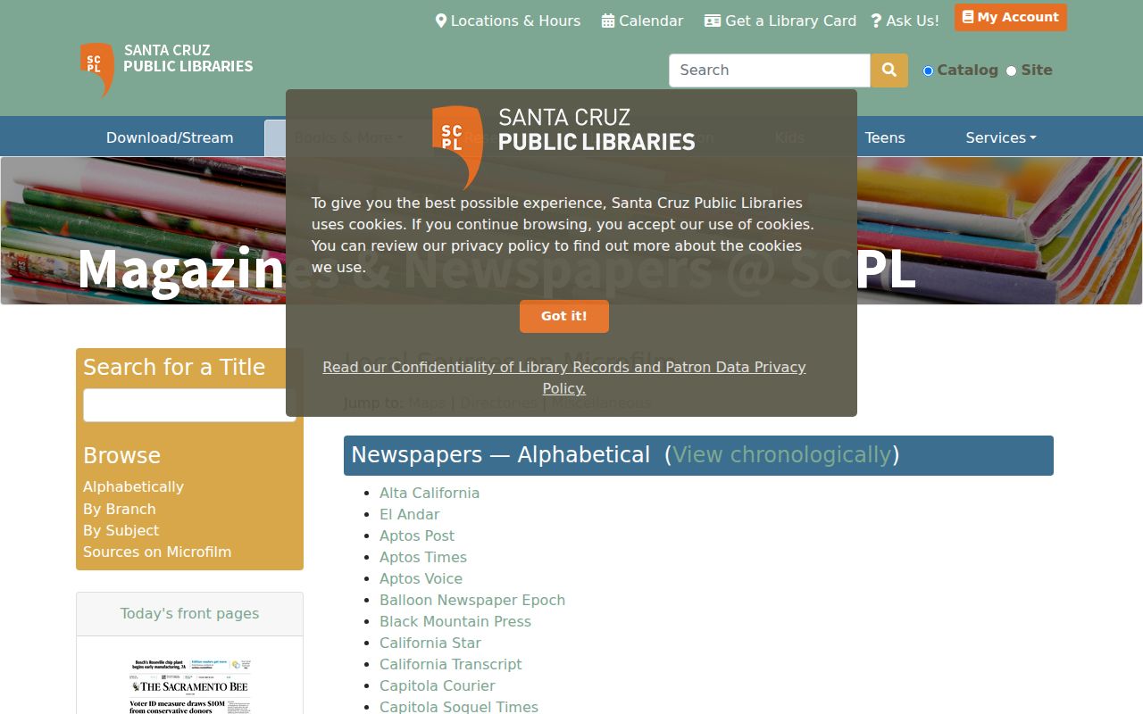 Santa Cruz people directories listed in the public library microfilm holdings