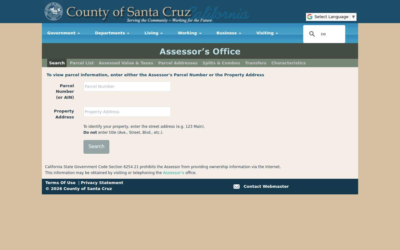 Santa Cruz public records assessor property search