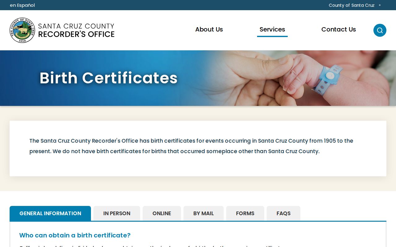 Santa Cruz public records birth certificate application page