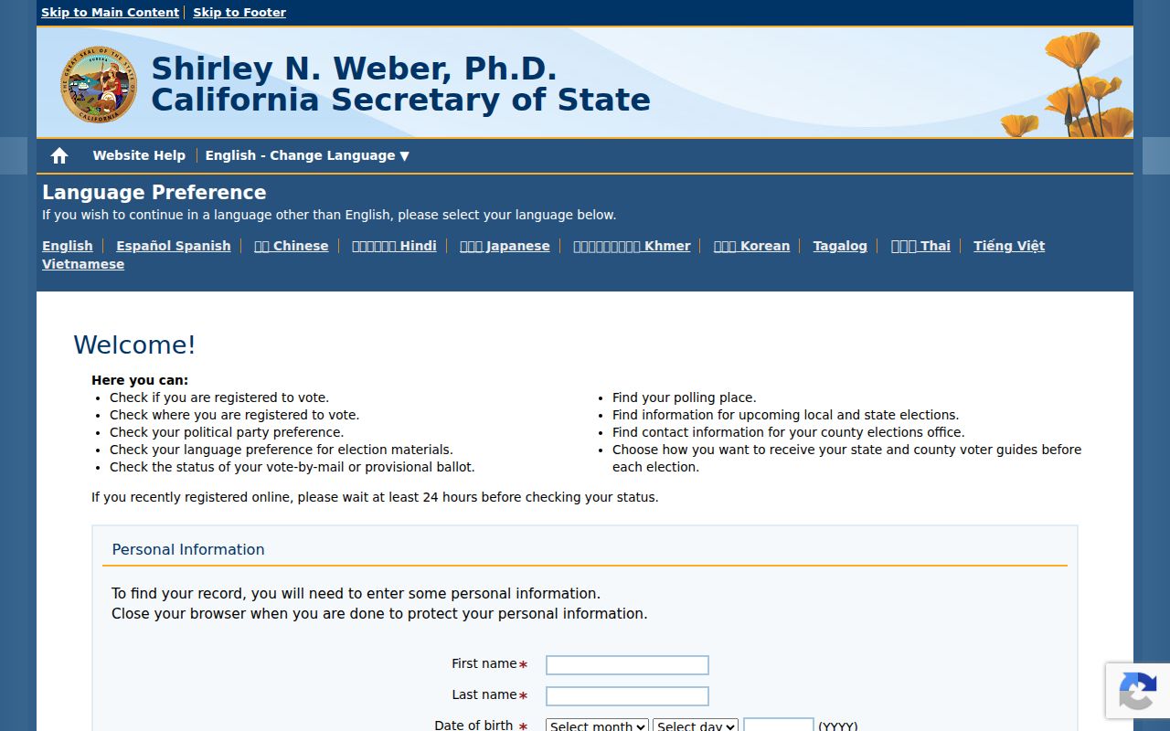 Santa Cruz voter registration records lookup through California My Voter Status