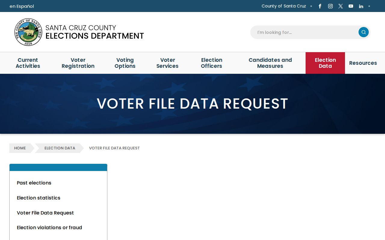Santa Cruz voter registration records county voter file request page